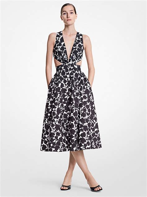 michael kors black and white floral|Floral Cotton and Silk Faille Cutout Dress .